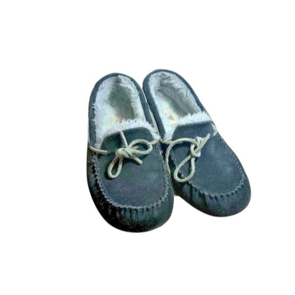 UGG Mens Olsen Slippers Size US 10 EU 43 Black Leather Fuzzy Shearling Comfy